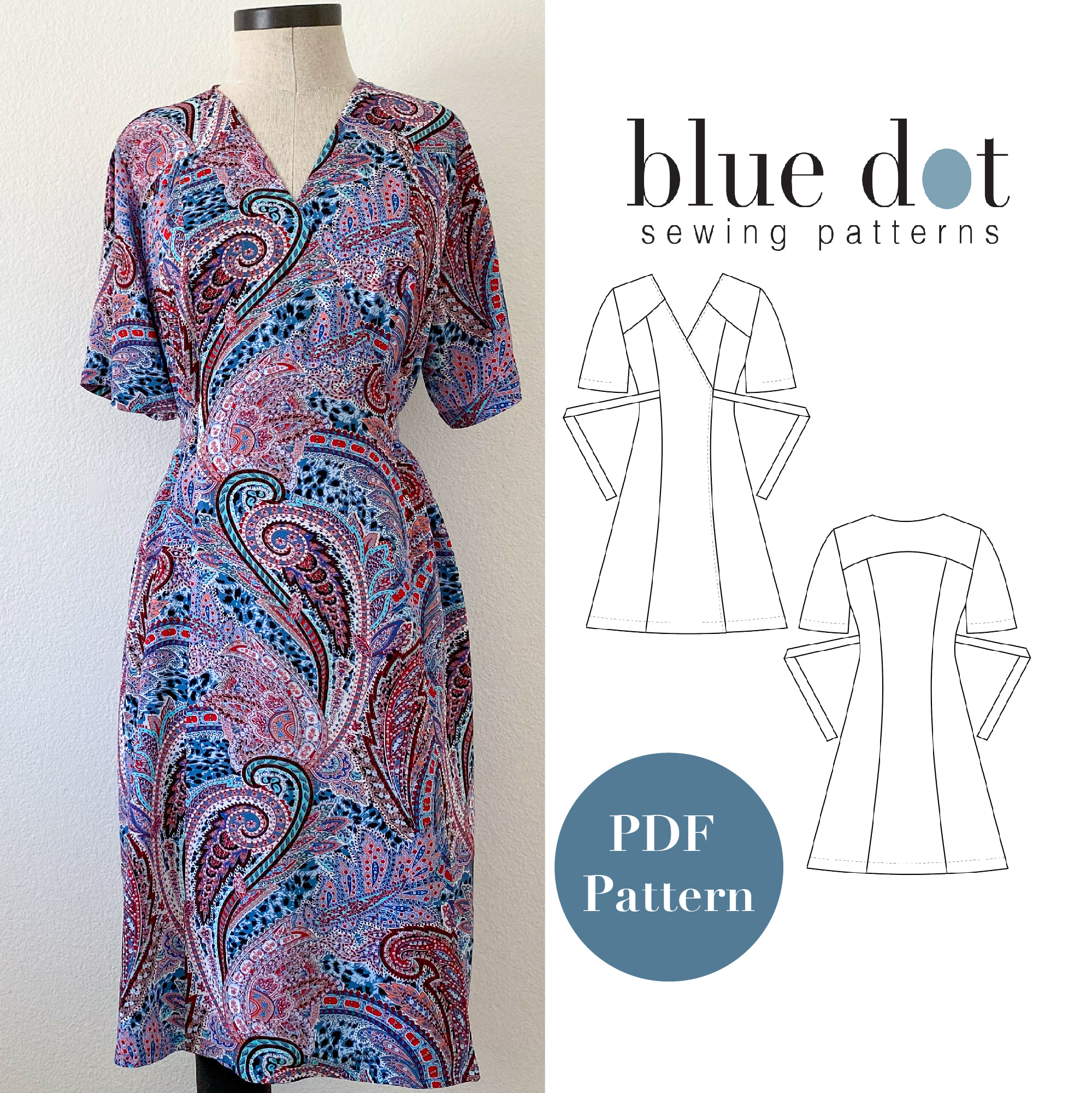 Andrea Wrap Dress Sewing Pattern PDF Womens